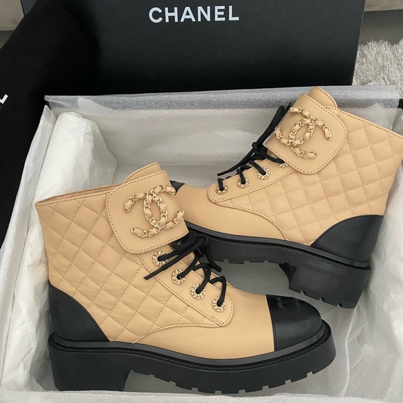 Chanel 20A Beige Short Combat Boots - Picture 7 of 14